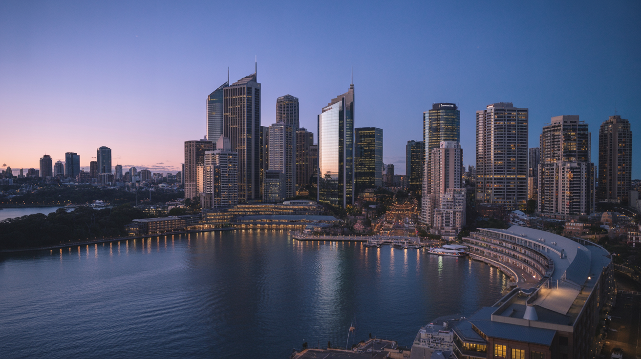 Sydney harbour skyline at twilight representing property wealth strategy